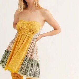 Free People Across the Sea yellow strapless dress